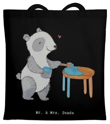 Produktbild von Mr. & Mrs. Panda Tote Bag Panda Möbel restaurieren - Schwarz - Geschenk, Handwerk, Einkaufstasche, Schultasche, Antike, Tasche, Restaurator, Tragetasche, dokumententasche