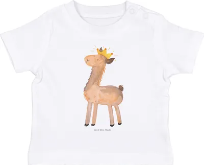 Produktbild von Mr. & Mrs. Panda  T-Shirt Lama König 6. - 12. Monat - Weiß - Geschenk, Babyshirt, Organic Baby Shirt, Top, Papa, Mama, Abitur, Lamas, Chef, Abi, Baumwollshirt