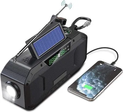 Zdjęcie produktu dla Ręczne radio z zasilaniem słonecznym i powerbankiem o pojemności 5000 mAh, idealne na kemping i wędrówki