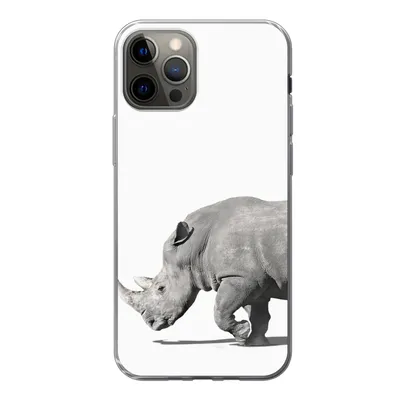 Produktbild von MuchoWow® Handyhülle Schutzhülle Hülle für iPhone 12 Pro Rhinozeros - Tiere - Weiß Silikon Softcase Handy Hülle - Abdeckung