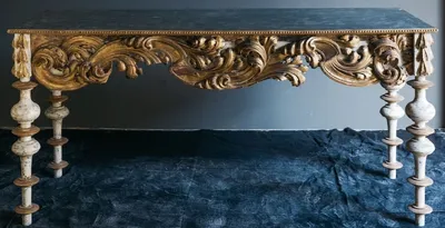 Produktbild von Casa Padrino Luxus Barock Konsole mit Marmorplatte Antik Weiß / Antik Gold / Schwarz 190 x 62 x H. 92 cm - Handgefertigter Antik Stil Konsolentisch