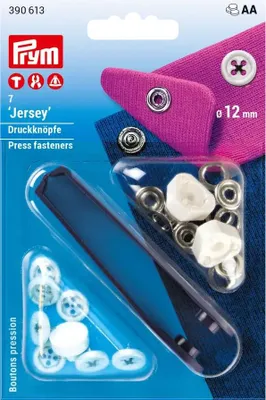 Obrázek produktu pro Stiskací knoflíky + narážeč Jersey, našitý vzhled, 12 mm, 7 ks, černé