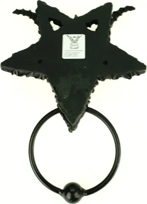 Produktbild von Türklopfer Baphomet mit Metallring Satan Teufel Dämon 23 cm Figur Tür