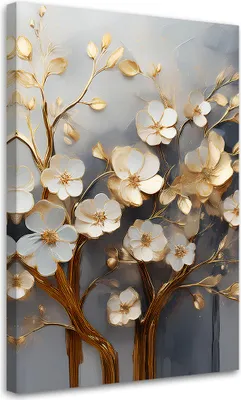 Produktbild von Leinwandbild Magnolienbaum Abstrakt Gold 60x90 Feeby Gold bild für die wand bereit zum aufhängen