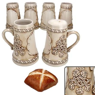 Zdjęcie produktu dla 6x Ruhpolding kufel z uchwytem 0.5L 6 os. beżowa tarcza kufel do piwa kufel ceramiczny