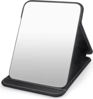 Produktbild von Tragbarer Kosmetikspiegel – Faltbarer Tischspiegel aus Leder – Schwarz – 20,5 x 15,5 cm