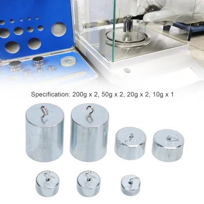 Image de Ensemble de poids étalons, 7 pièces, de 10 g à 200 g, pour laboratoire et physique