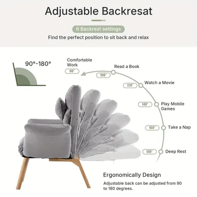 Image de Fauteuil - Fauteuil réglable - Transat - Fauteuil relax - Dossier réglable en 6 positions - Revêtement en lin avec repose-pieds