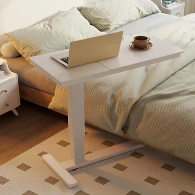Image de Table de chevet réglable sur roulettes, avec plateau en bois