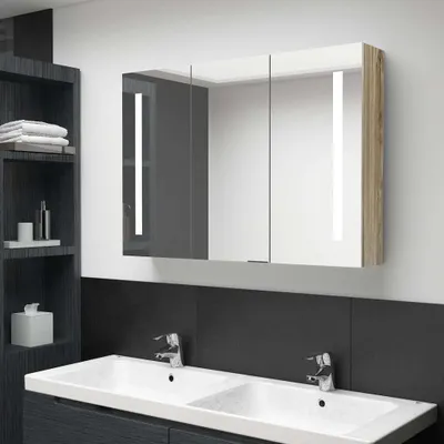 Produktbild von ZMH LED-Bad-Spiegelschrank 89x14x62 cm Eichen-Optik