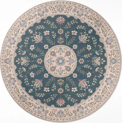 Produktbild von Ornament mit Blumen und Blättern Vintage-Muster– Vinyl Fußmatte – Ø 140cm – Rutschfest, Pflegeleicht & Langlebig