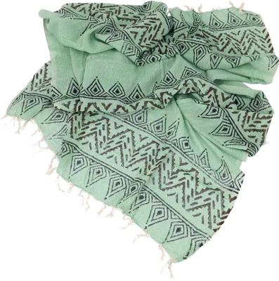 Produktbild von Indisches Bedrucktes Baumwolltuch, Leichter Blockprint Schal, Sarong, Strandtuch - Grün, Uni, Baumwolle, 180*95 cm, Sarongs & Tücher