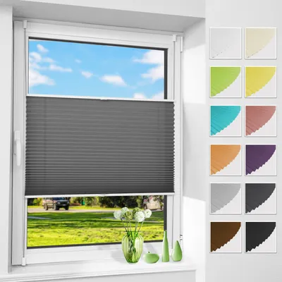 Produktbild von Allesin Plissee ohne Bohren Klemmfix, Anthrazit 45x160cm (BxH) , Easyfix lichtdurchlässig Sichtschutz Sonnenschutz, Jalousie Plisseerollo mit Klemmträger, Faltrollo für Fenster & Tür