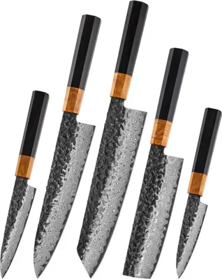 Produktbild von Elegantes Damast Küchenmesser Set WO - 5 Stück Dunkelbraun KP39272