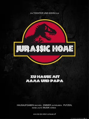 Produktbild von Spaß Kunstdruck Bild - Jurassic Home, Zu Hause Mit Mama Und Papa (80 x 60 cm)