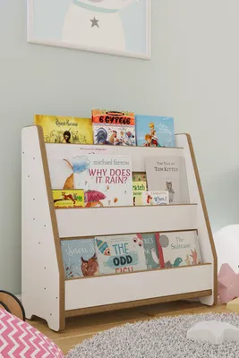 Produktbild von ZEO WOOD Kinder Bücherregal, stehendes Bücherregal fürs Kinderzimmer, Weißes Montessori Bücherregal für Bücher und Spielzeug