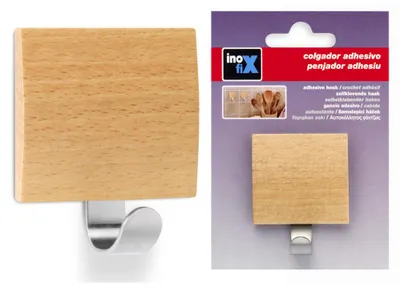 Image de Patère Adhésive Hêtre Fixation Sans Perçage, Design Naturel - Inofix
