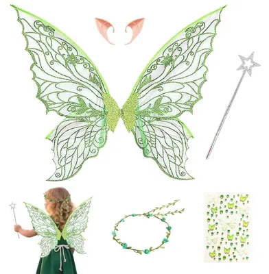 Schmetterlingsflügel-Set mit Krone, Elfenohren & Feenstab