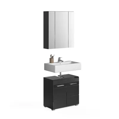 Immagine prodotto di Set di mobili da bagno 2 pezzi Linus in nero lucido Combinazione da bagno 60 x 182 cm