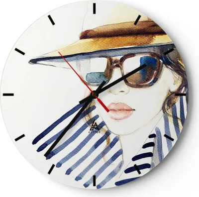 Produktbild von Wanduhr - Rund - Glasuhr - Frau Gesicht Lippen - 30x30cm - Schleichendes Uhrwerk - Lautlos - zum Aufhängen bereit - Dekoration Modern - Wanddekoration aus Glas - C3AR30x30-3957