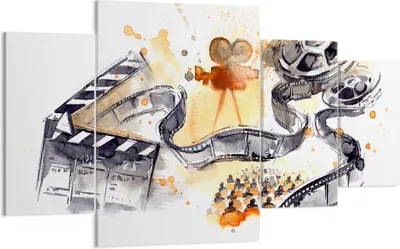 Produktbild von Bild auf Leinwand - Leinwandbild - Film Projektor Illustration - 160x90cm - Wand Bild - Wanddeko - Leinwanddruck - Bilder - Kunstdruck - Wanddekoration - Leinwand bilder - Wandkunst - DL160x90-3017