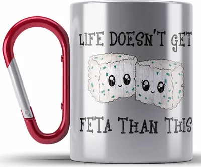 Produktbild von Trendation - Lustige Edelstahl Tasse Karabiner Wortspiel Geschenk Life Doenst Get Feta Than This Witziger Spruch Geschenk Freundin Büro Arbeit (Rot)