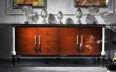 Produktbild von Casa Padrino Luxus Barock Sideboard Braun / Schwarz / Silber - Edler Massivholz Schrank mit 4 Türen - Barock Möbel