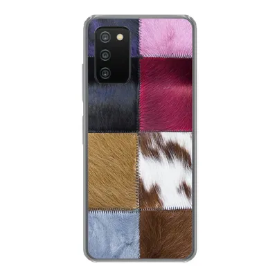 Produktbild von MuchoWow® Handyhülle Schutzhülle Hülle für Samsung Galaxy A03s Ein farbenfroher Karoteppich mit unter anderem Kuhfell Silikon Softcase Handy Hülle - Schutz