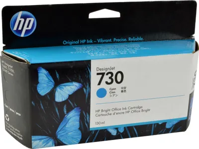Produktbild von HP 730 DesignJet Druckerpatrone Cyan 130 ml, HP DesignJet T1700 Druckerserie, Thermal Inkjet, Cyan, Business, Singapur, 202 mm