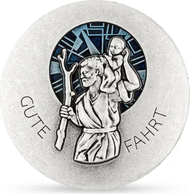 Produktbild von NKlaus 4cm Autoplaketten Christophorus 3D Schutzpatron blau Gute Fahrt magnetisch 14451