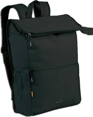 A black rucksack is shown against a white background.