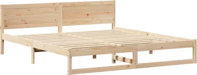 Zdjęcie produktu dla Łóżko Drewniane 180x200 Dwuosobowe Rama Łóżka z Zagłówkiem ze Stelażem