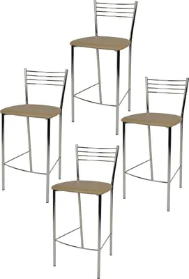 Produktbild von t m c s Tommychairs - 4er Set moderne Barhocker ELENA für Küche und Esszimmer, robustes Gestell aus verchromtem Stahl, gepolsterte Sitzfläche mit Kunstleder in der Farbe Cappuccino bezogen