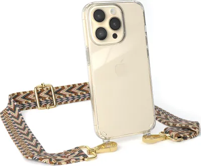 Produktbild von EAZY CASE Handykette - Verstellbarer Trageriemen kompatibel mit Apple iPhone 14 Pro, Handykordel mit transparenter Silikon-Hülle, Band in Braun