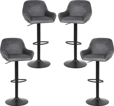 Produktbild von 4er Set Barhocker, Gepolstert Barstühle mit Samtbezug,Drehstühle, Küchenstühle Tresenhocker mit Rückenlehne und Fußstütze,Höhenverstellbar Grau