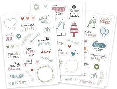 Produktbild von Brunnen Sticker-Set Hochzeit, über 100 farbig illustrierte Sticker auf 6 Bögen A5