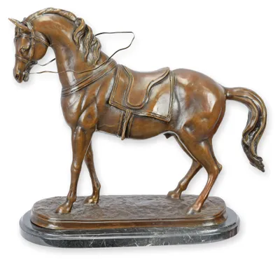 Produktbild von Bronzeskulptur gesatteltes Pferd Replikat Retro Design Dekoration