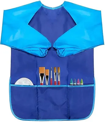 Produktbild von Malschürze für die Kinder von 6-9 Jahre | 3 Taschen | wasserabweisend | Bastelschürze Kinderschürze Malkittel | mit Klettverschluß | Farbe Blau