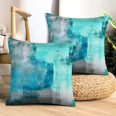 Produktbild von Blaugrün Kissenbezug 40x40 cm 2er Set Kissenhülle Weiche Dekorative Kissenbezüge Set für Sofa Schlafzimmer, Türkis Grau