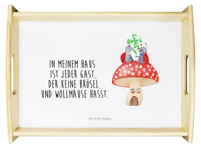 Produktbild von Mr. & Mrs. Panda Holztablett Marienkäfer Fliegenpilz - Weiß - Geschenk, serviertablett holz, Tablett, aus, Sofa, Bett-Tablett, Lustige Sprüche, Wohnung, sofatablett, Haus