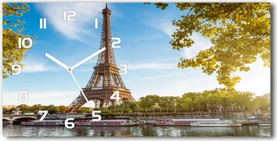Produktbild von Wanduhr aus Glas – 60x30 cm - Glasbild - Glasuhr - Gehärtetes Glas - weisse-zeiger - Eiffelturm Paris