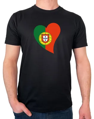 Produktbild von Huuraa Herren T-Shirt Portugal Flagge Herz XL Black Bio Baumwolle Fairtrade Herrenshirt Geschenkidee