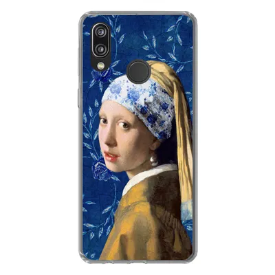 Produktbild von MuchoWow® Handyhülle Schutzhülle Hülle für Huawei P20 Lite (2020) Mädchen mit Perlenohrring - Delfter Porzellan - Vermeer - Blumen - Gemälde - Alte Meister Silikon Softcase Handy Hülle - Kartenhalter