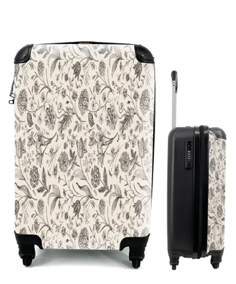 Produktbild von MuchoWow® Koffer Handgepäck Trolley Rollkoffer Kleine Reisekoffer mit 4 Rollen - Blumen - Schwarz - Weiß - Blätter - Cabin Size < 55x40x23 cm & 55x40x20 cm - Fotokoffer - Kabinenkoffer - Boardgepäck - Reise-Box - Reisekoffer - Reisegepäck - Koffer mit Bild - Trolley für Kinder