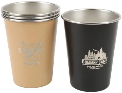 Image de Ensemble de 4 gobelets de camping légers, 350 ml, en acier inoxydable, portables, faciles à nettoyer