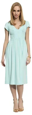 Produktbild von Damen Mittellanges Kleid Dress V-Ausschnitt mit Raffungen; Mintgrün S (36)