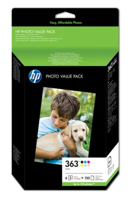 Produktbild von HP Pachet de valoare foto seria 363 - 150 coli/10 x 15 cm, Schwarz, Cyan, Helle Cyan, Helle Magenta, Magenta, Gelb, 1 Stück(e)