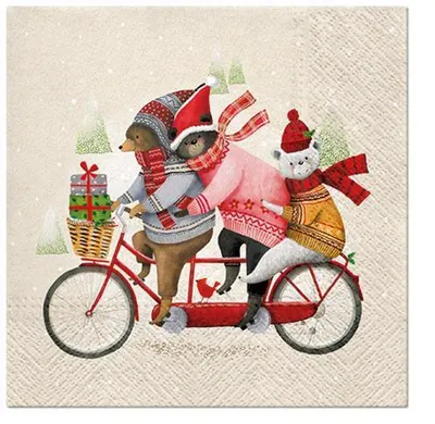 Produktbild von 20 Servietten Bears Family - Winterbären auf Fahrrad 33x33cm