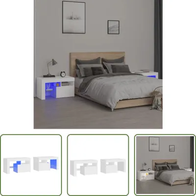 Produktbild von The Living Store Nachttische 2 Stk. mit LED-Leuchten Weiß 70x36,5x40 cm