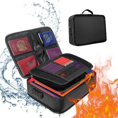 Image de Porte-documents portable avec serrure, boîte de rangement à plusieurs compartiments, sac de voyage pour documents importants, protection pour documents importants